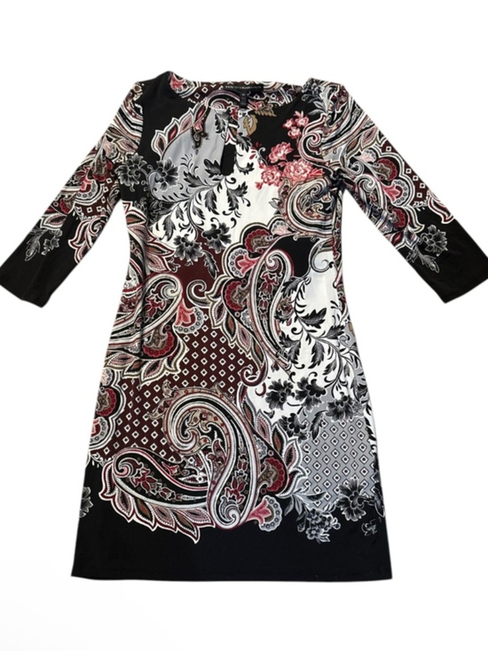 White House black market burgundy white black paisley dress xs